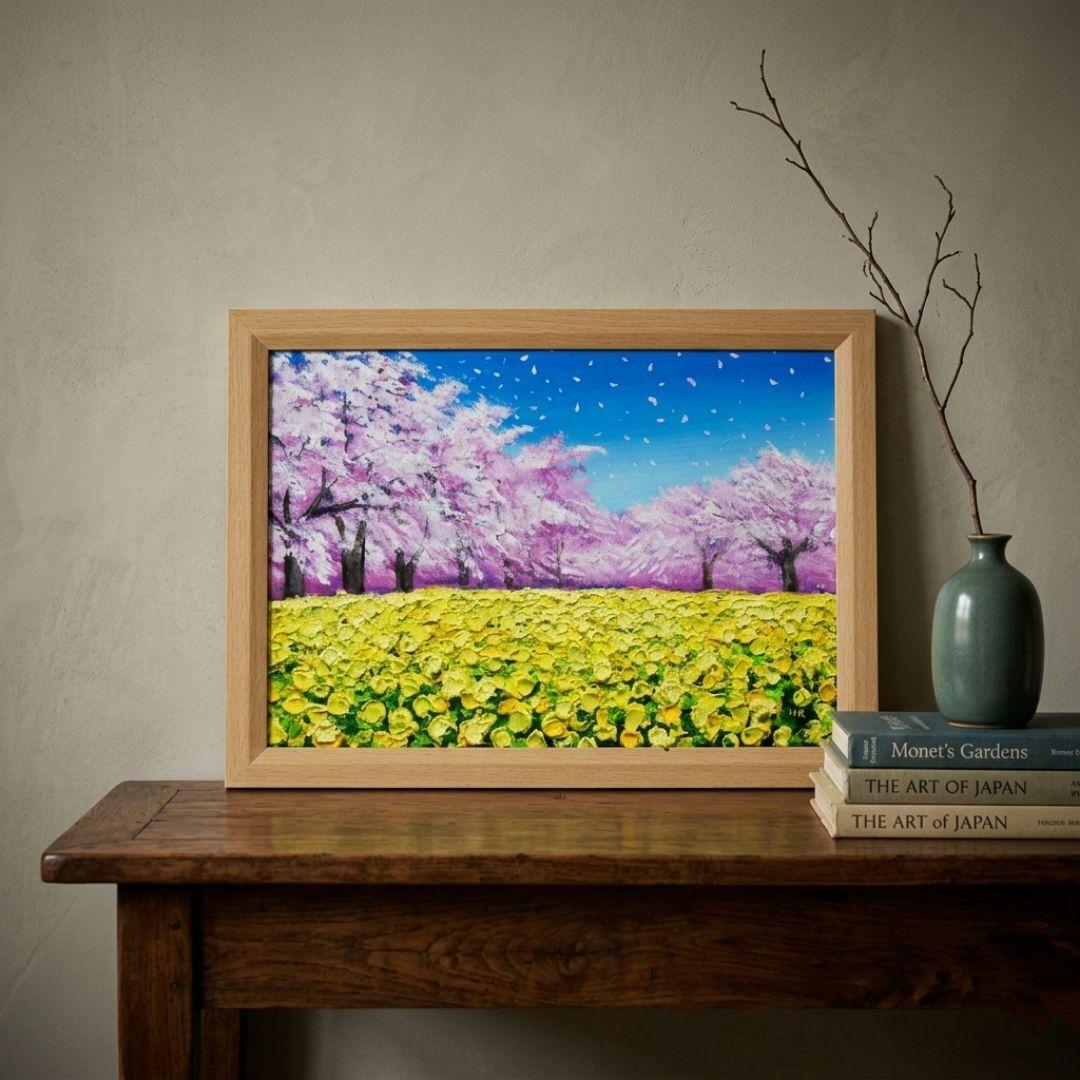 油絵 油彩 油彩画 絵画 絵【桜と菜の花】