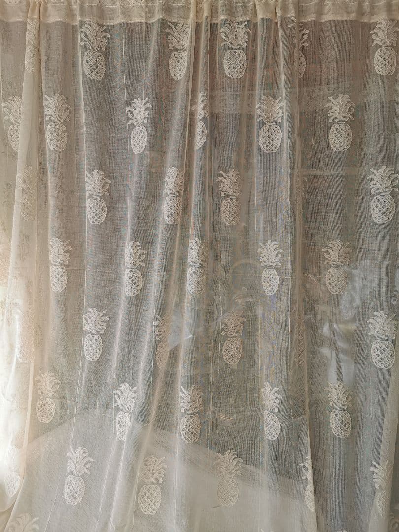 アンティーク ノッティンガムレース最高峰マドラスフレームカーテン パイナップル