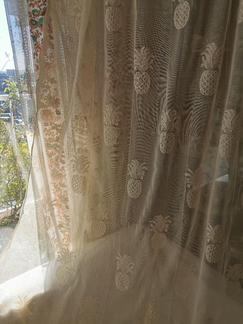 アンティーク ノッティンガムレース最高峰マドラスフレームカーテン パイナップル