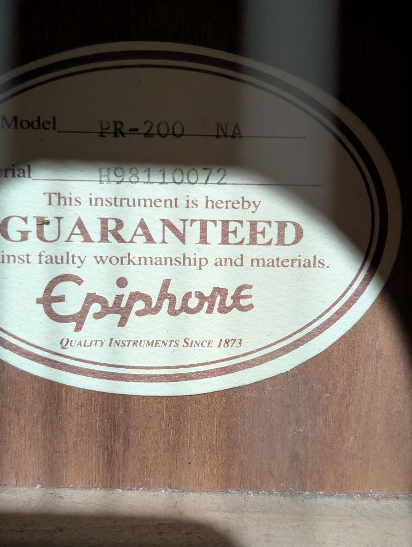 良音/Epiphone　PR-200/NA 改チューナー付エレアコ　ケース付