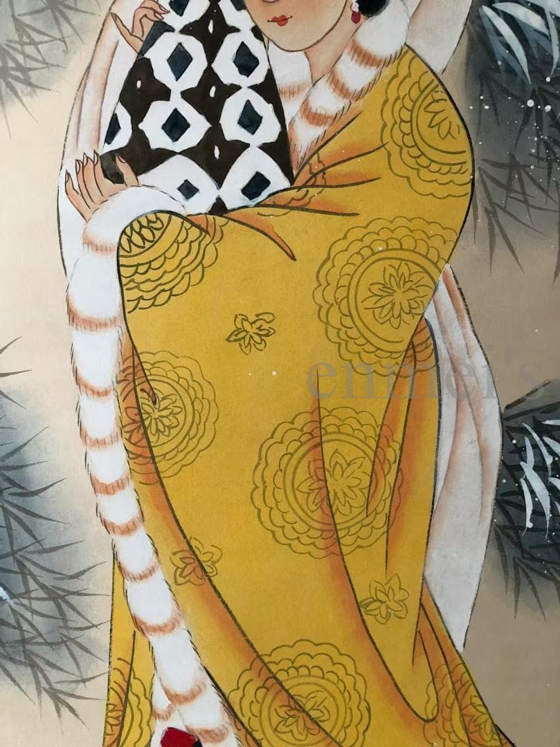 中国古美術・純手描き四尺仕女掛軸・国画・張大千印款・宣紙・茶道・賞物・肉筆・書画