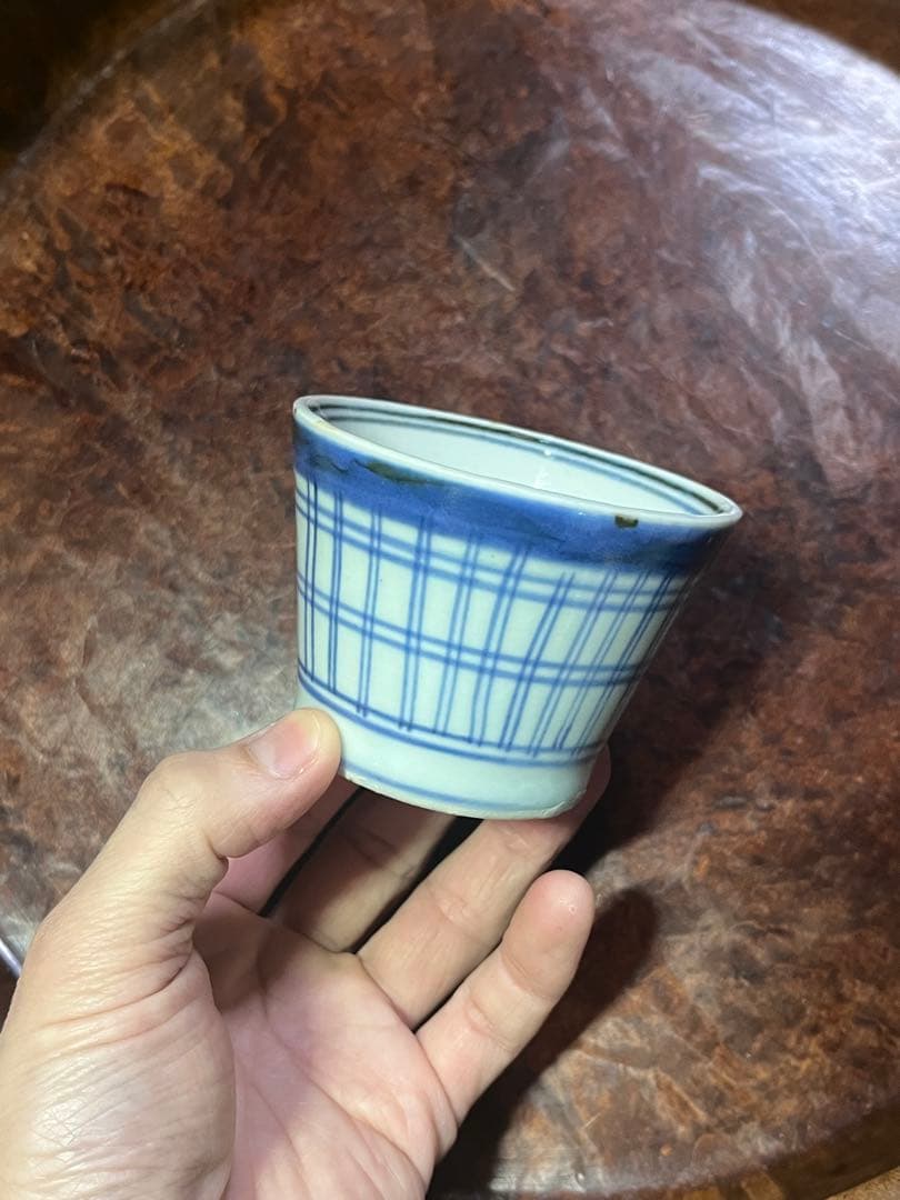 珍品　古伊万里　瑠璃　格子文　蕎麦猪口　そば猪口　民藝　民芸　くらわんか