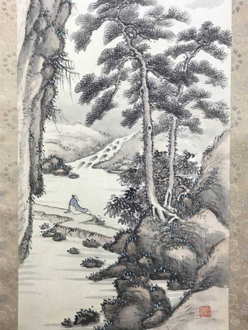 【真作】篠田豊岳/雲山探句/渓山人物図/山水図/掛軸/名家伝来/AD-833