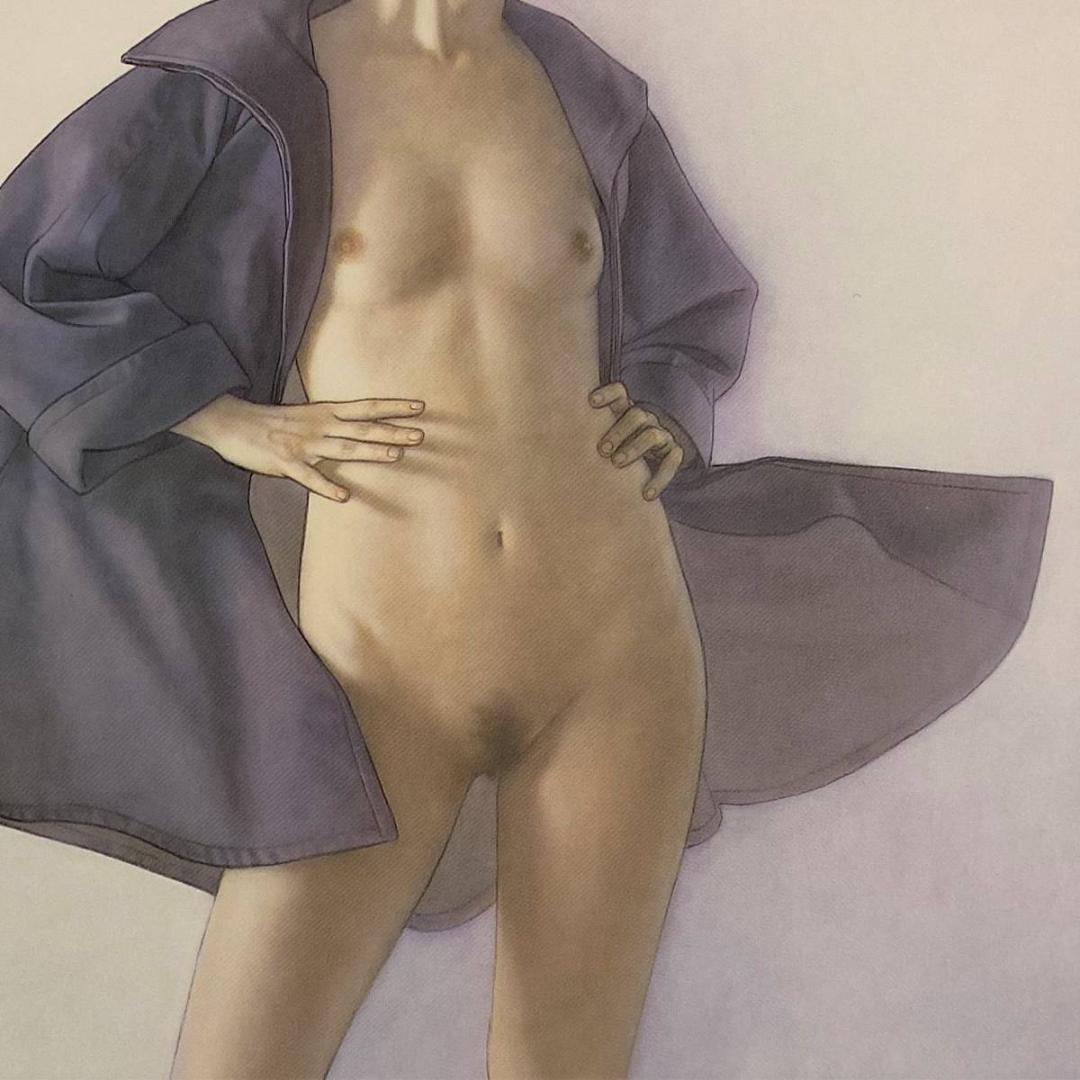 高塚省吾、【ふと熱いものがよぎって】、希少な額装用画集画、新品高級額 額装付