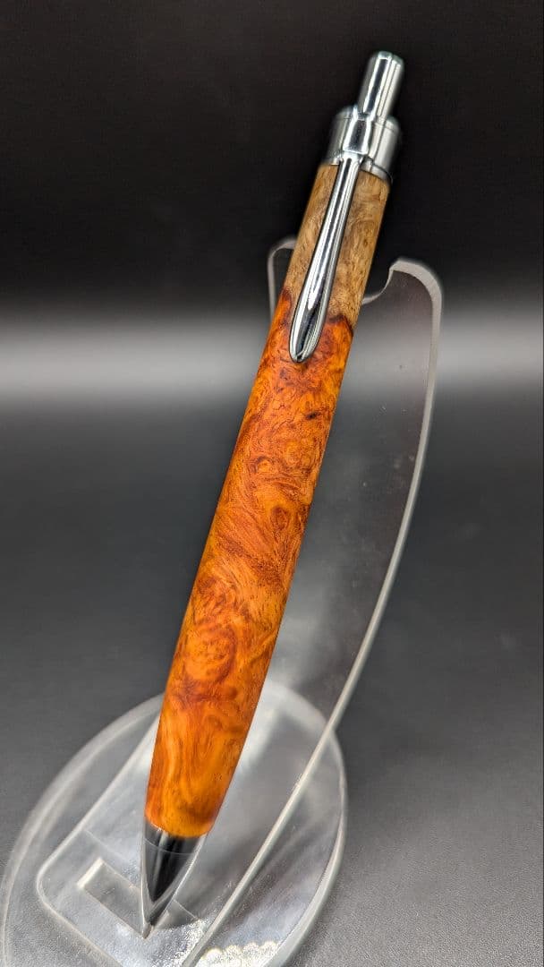 332ペン工房翌檜　特上　本花梨　紅白　源平　瘤杢　木軸シャーペン　ボールペン