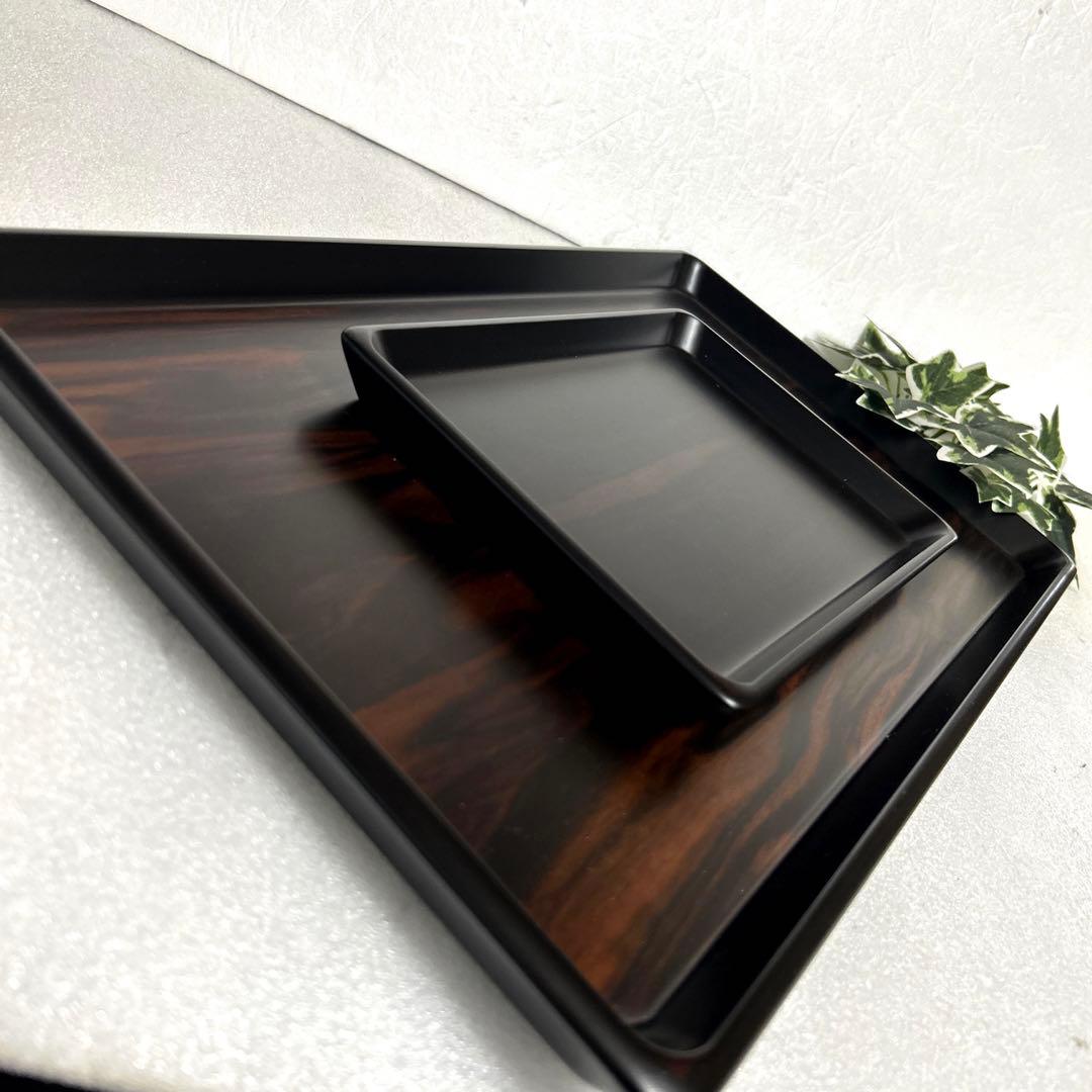 新品　天然木　唐木銘木　黒檀　5号長手盆　8寸切手盆セット　祝儀盆　角盆　通い盆