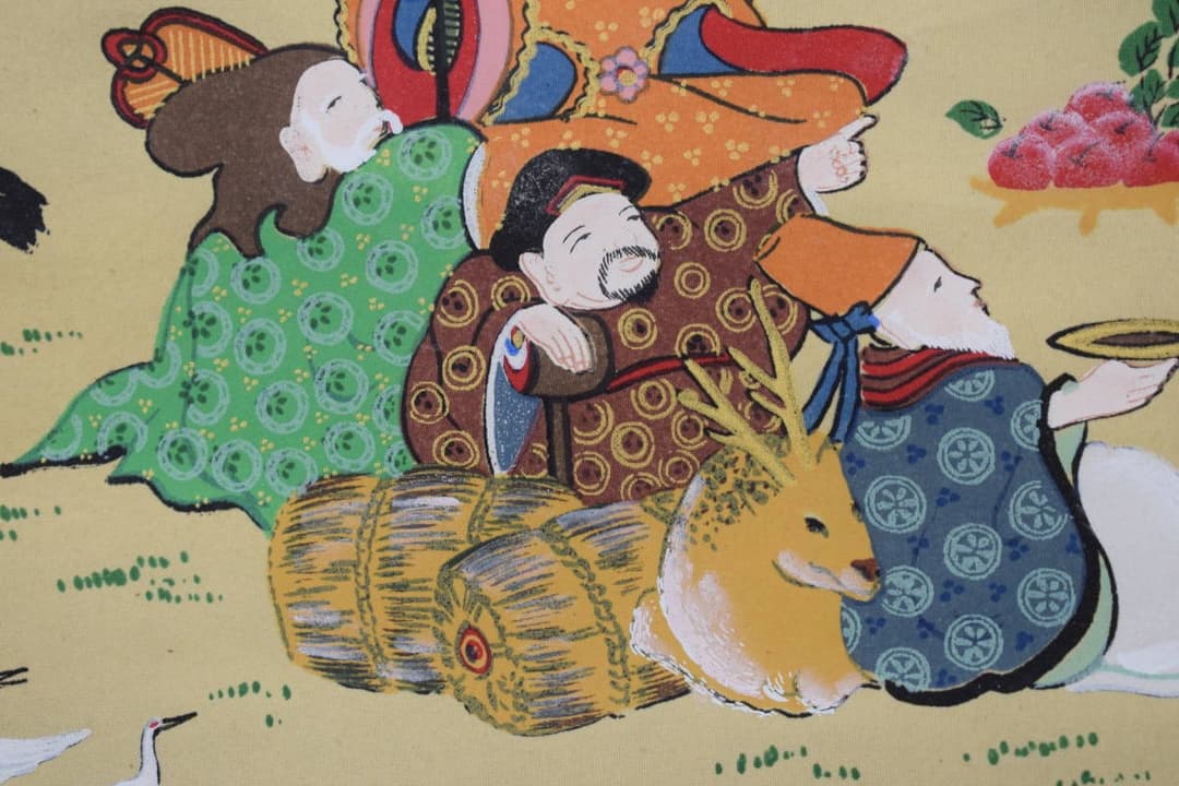 【真作】紫峰/七福神と百鶴図/群鶴/掛軸☆宝船☆Y-454　JM