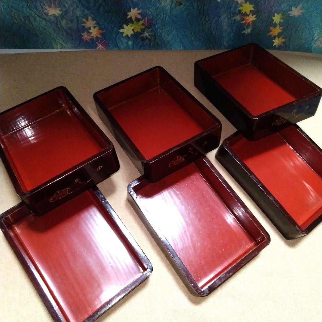 ☘ 明治時代 骨董 漆器 　野弁当　重箱 風景花絵　漆塗内朱　天然木