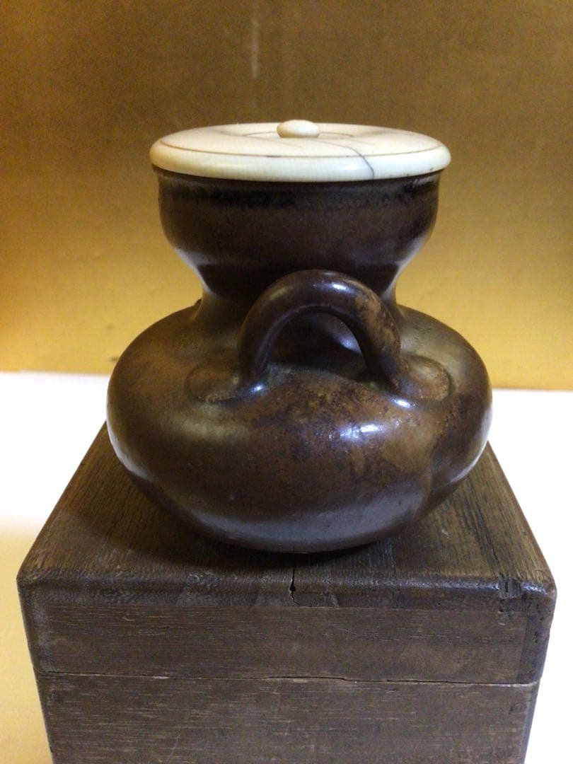 茶道具 耳付き茶入れ 時代合わせ木箱付き