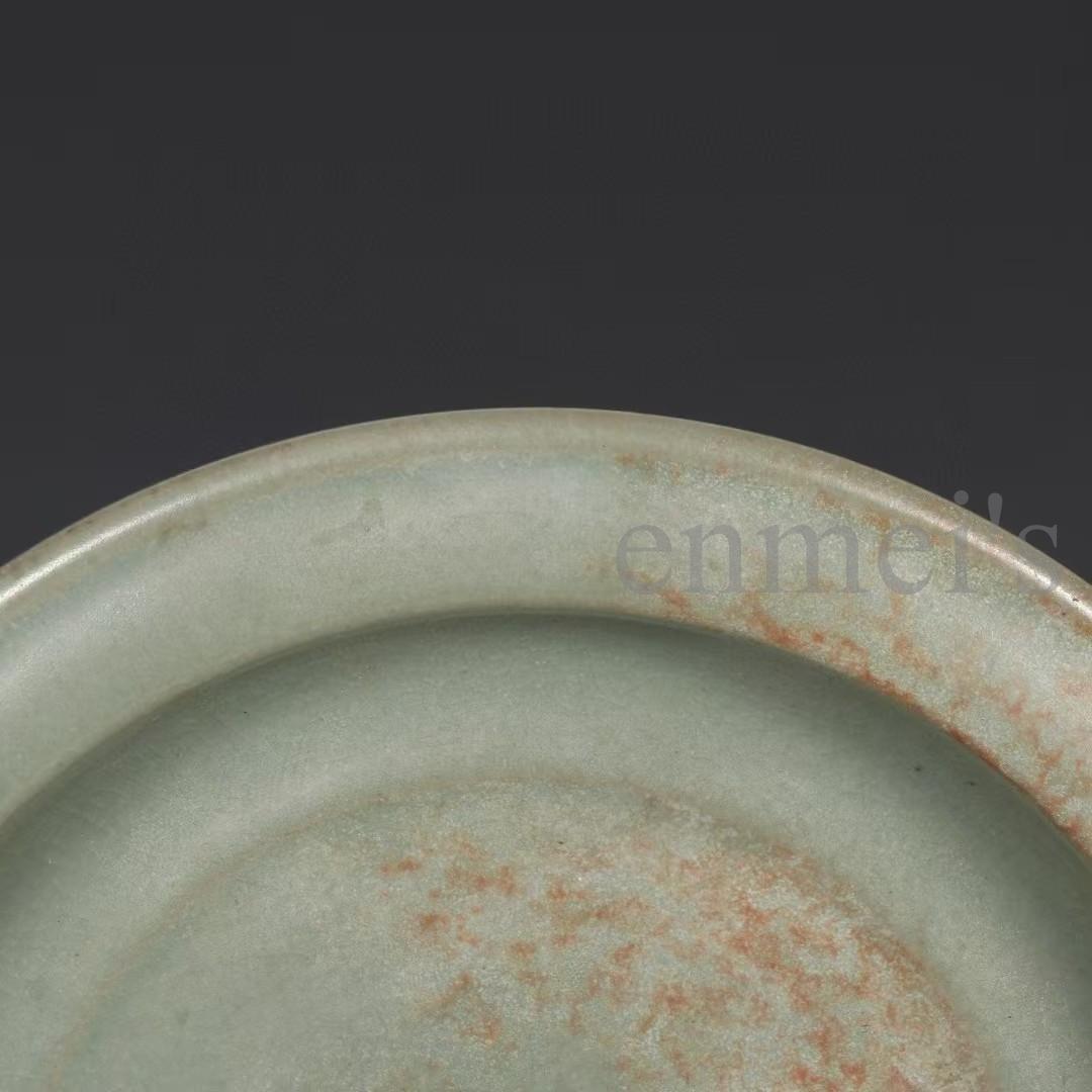 中国古美術・宋汝窯款・天青釉折沿盤・観賞用陶磁器・陶芸・置物・食器・禮品・木箱付