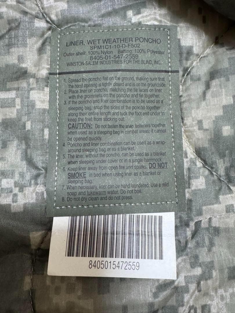 米軍 実物 ACU ポンチョ ライナーセット