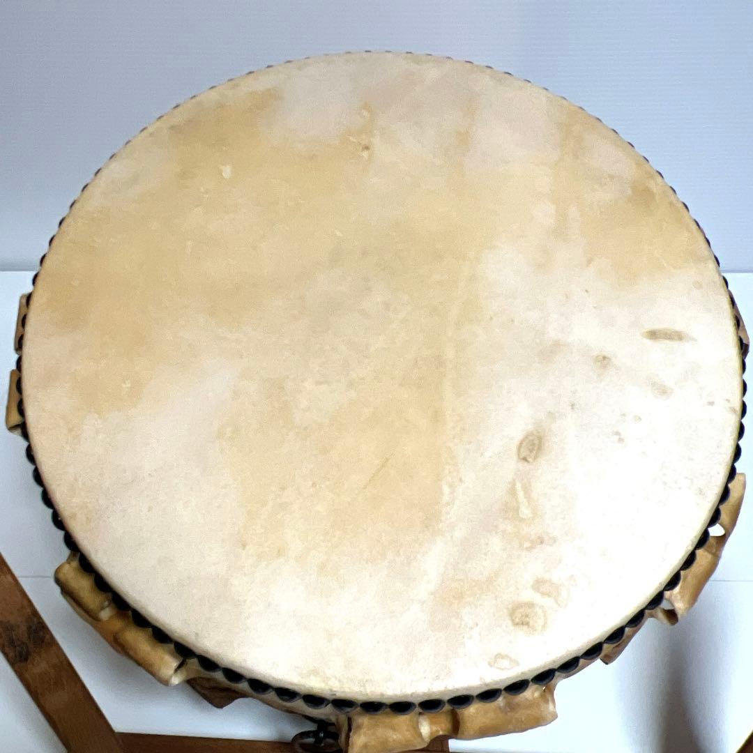 【美品】　岡田屋布施 台座　平太鼓 40cm×15cm バチ付き　和太鼓　打楽器