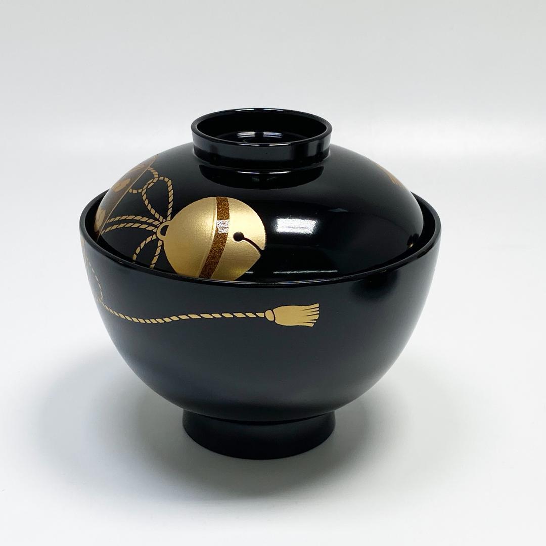 未使用 会津塗 乙造作 漆器 金彩 蒔絵 桜鈴紋 お吸物椀 5客 共箱