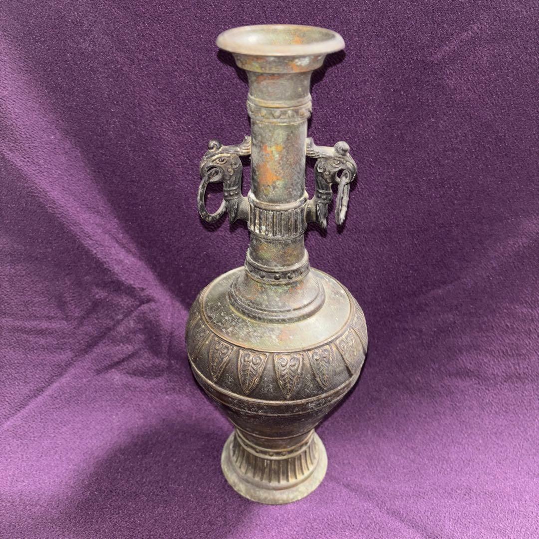 茶道具　唐銅風炉師　藤井宗喜作　青銅　花入