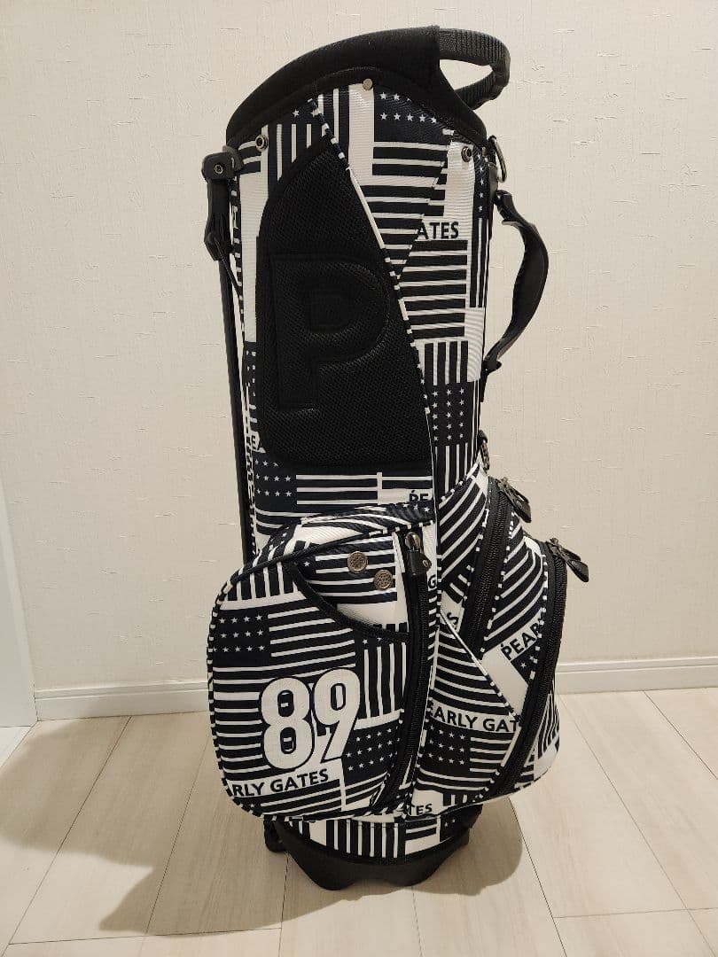 【美品】PEARLY GATES　星条旗総柄キャディバッグ 黒 スタンドタイプ