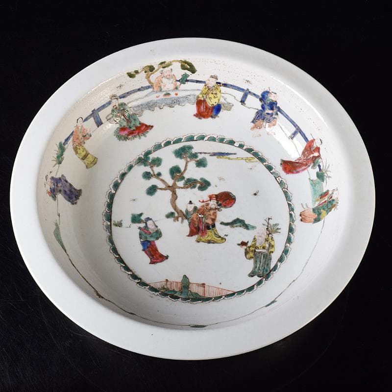 中国　粉彩　山水人物文盤　大皿　直径約37.7㎝　M　R8286B