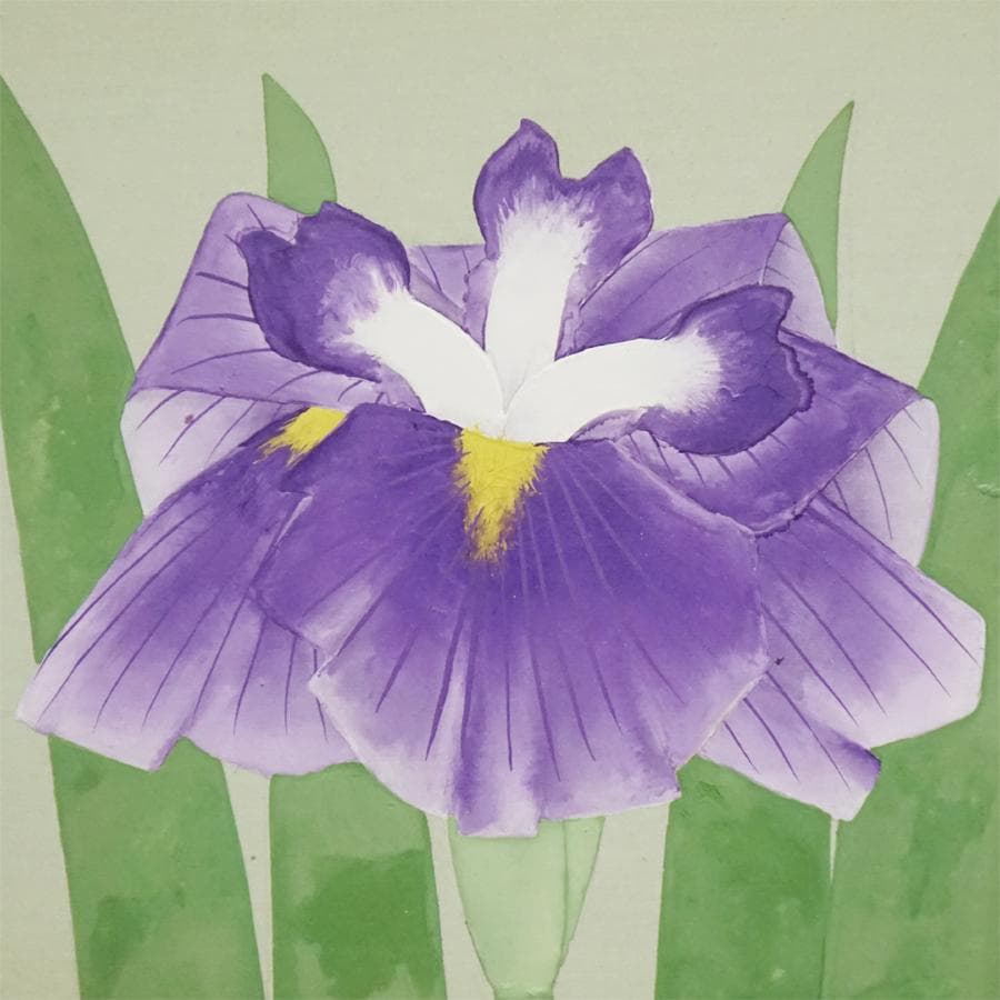 鈴木瀧央『花しょうぶ』静物画 日本画 油彩 油絵 絵画 肉筆 額装