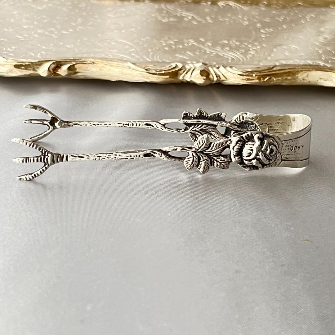 【ドイツ】薔薇のシュガートング 【純銀】 ヒルデスハイムローズ 8.8cm