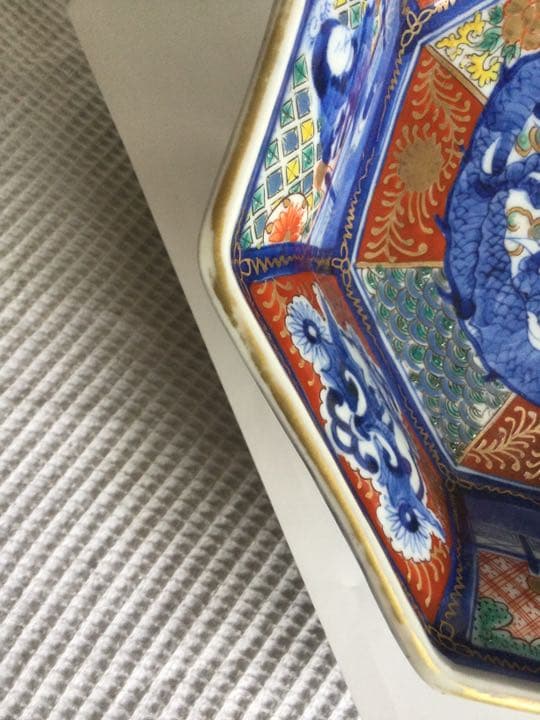 美品！！ 古伊万里「色絵金蘭手・八角深鉢 」龍図見込/縁起物