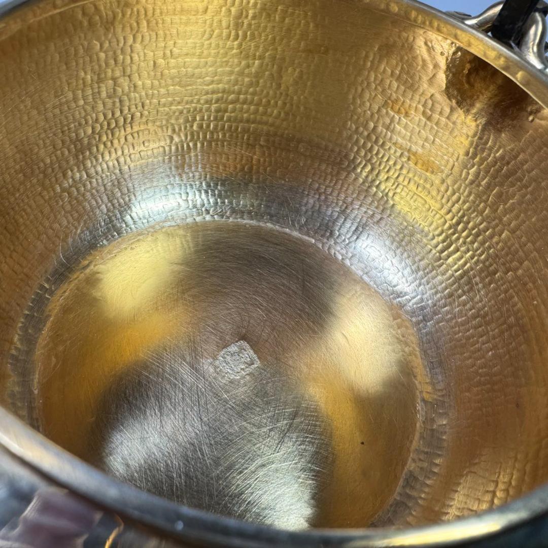 純銀製 北村静香造 槌目 金メッキ仕上げ 貴石摘 豆莢鉄手 湯沸 古美術品 銀瓶