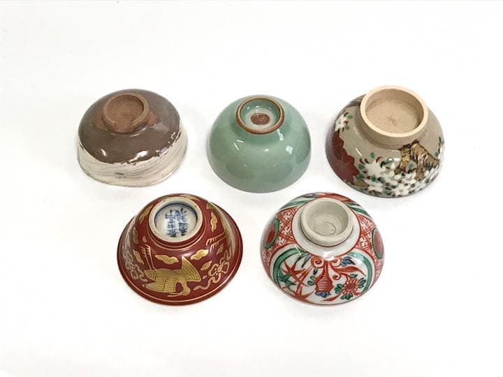 骨董　作家物　華中亭道八　寄盃　刷毛目　青磁　赤絵　猪口　煎茶碗