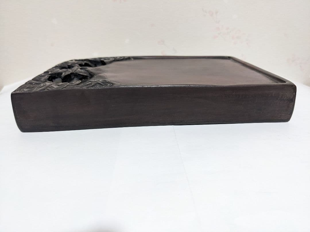 ♦中国古玩 楼閣 龍 漢詩刻紋入 老硯 古硯 古玩 文房四宝 古美術品 骨董品