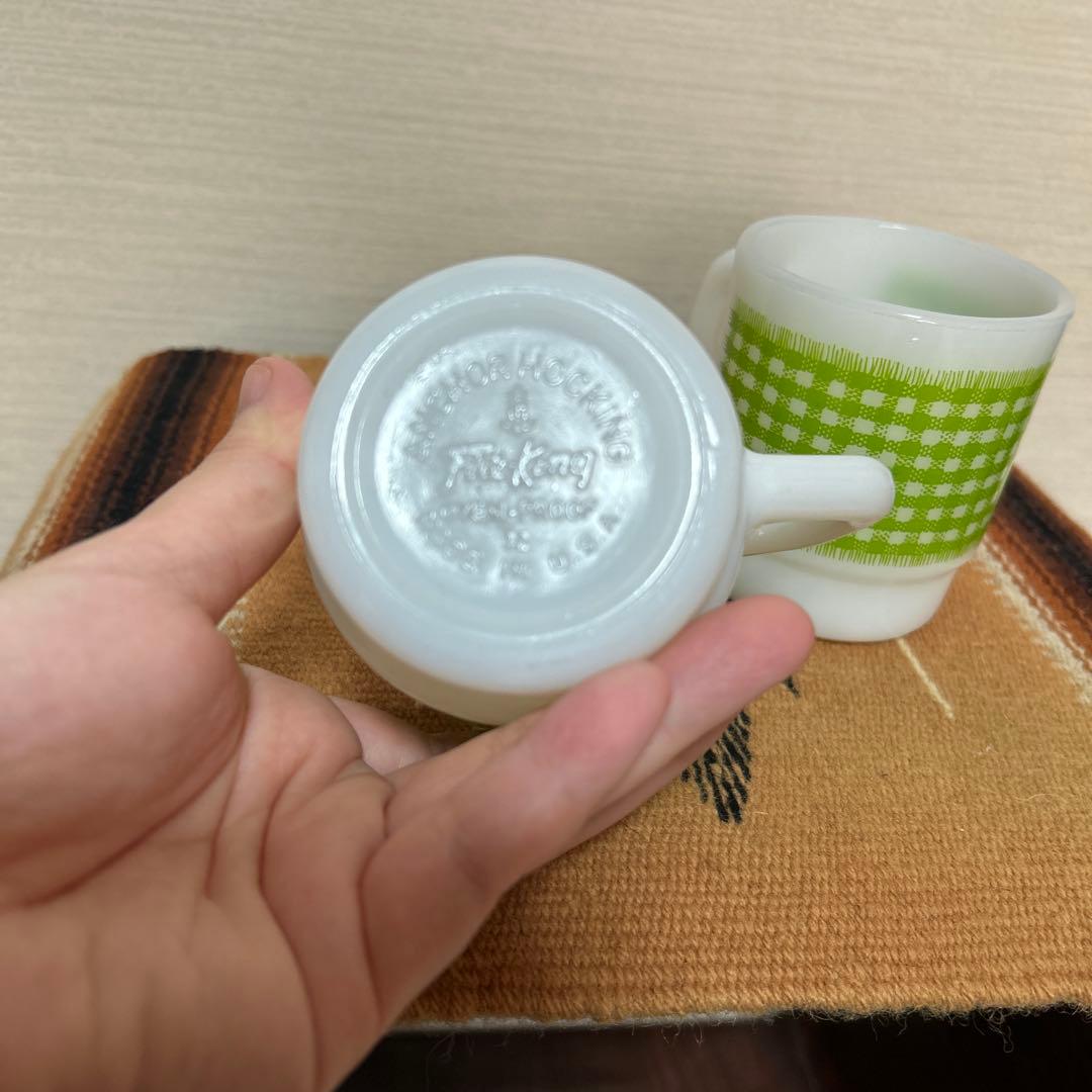 ファイヤーキング　緑のチェックマグカップ 2個セット　ミッドセンチュリー