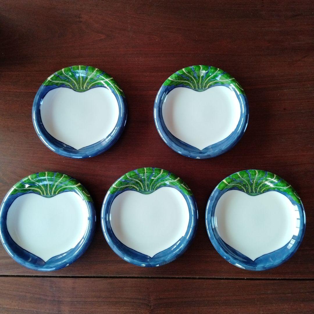 【値下げ】源右衛門 染錦蕪絵 銘々皿 5枚組 桐箱付