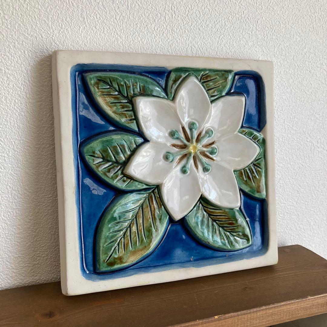 ★SALE★北欧ヴィンテージ　JIE白陶板（大）とても珍しいツマトリソウの陶板