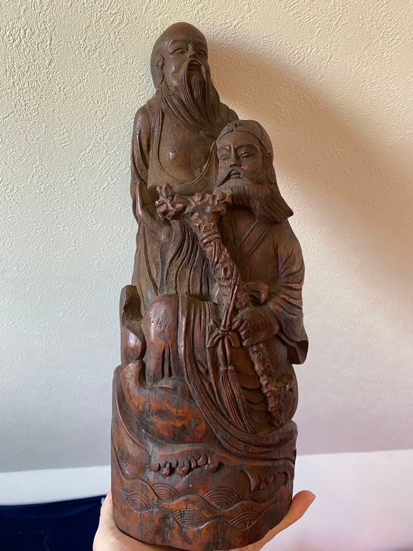 竹根彫刻 二体の人物像 約38cm1点 TA1165