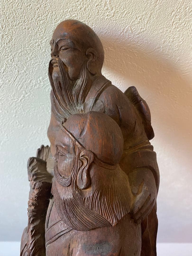 竹根彫刻 二体の人物像 約38cm1点 TA1165