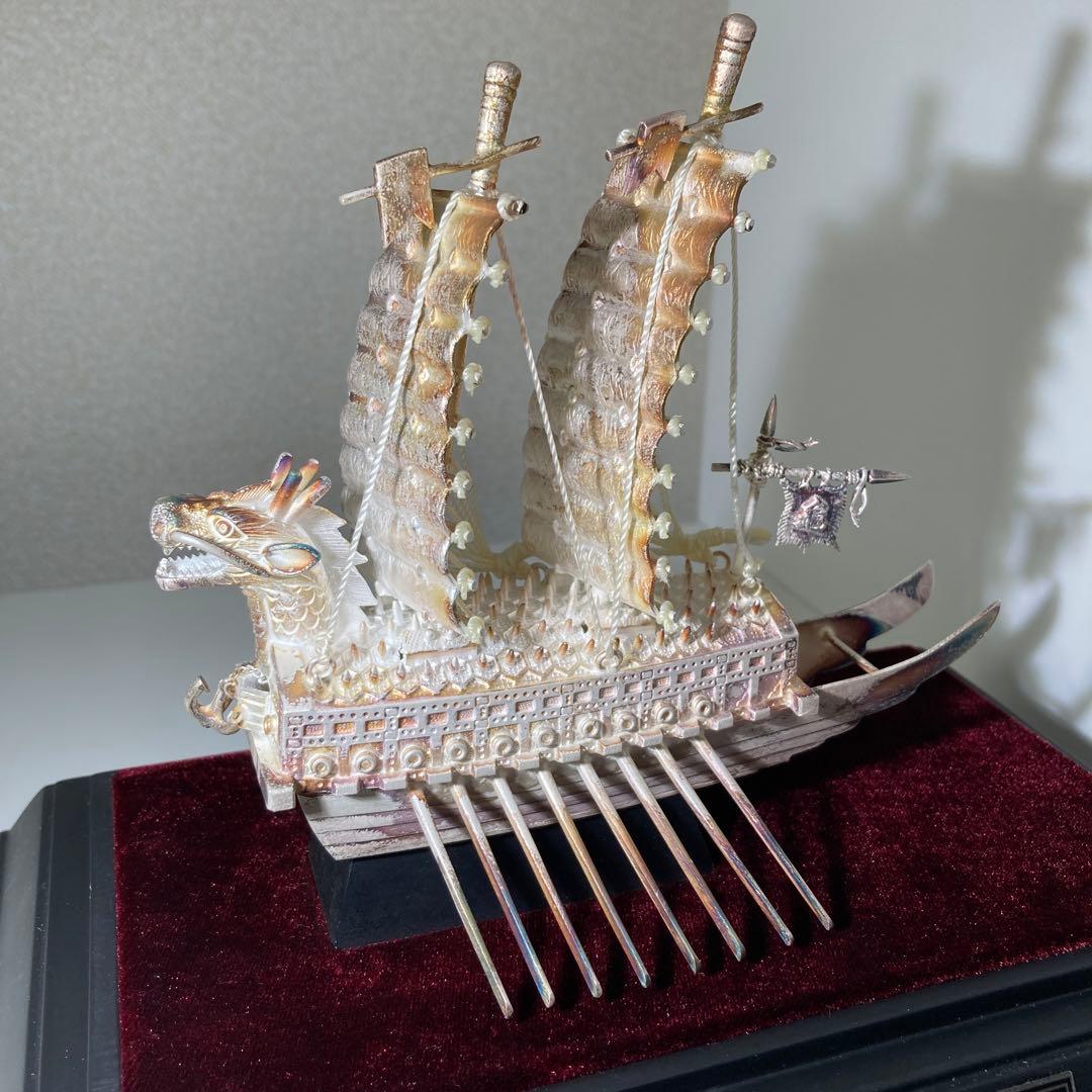 純銀99.9% 亀甲船置物 韓国造船記念品　韓国銀工芸品　ケース付き