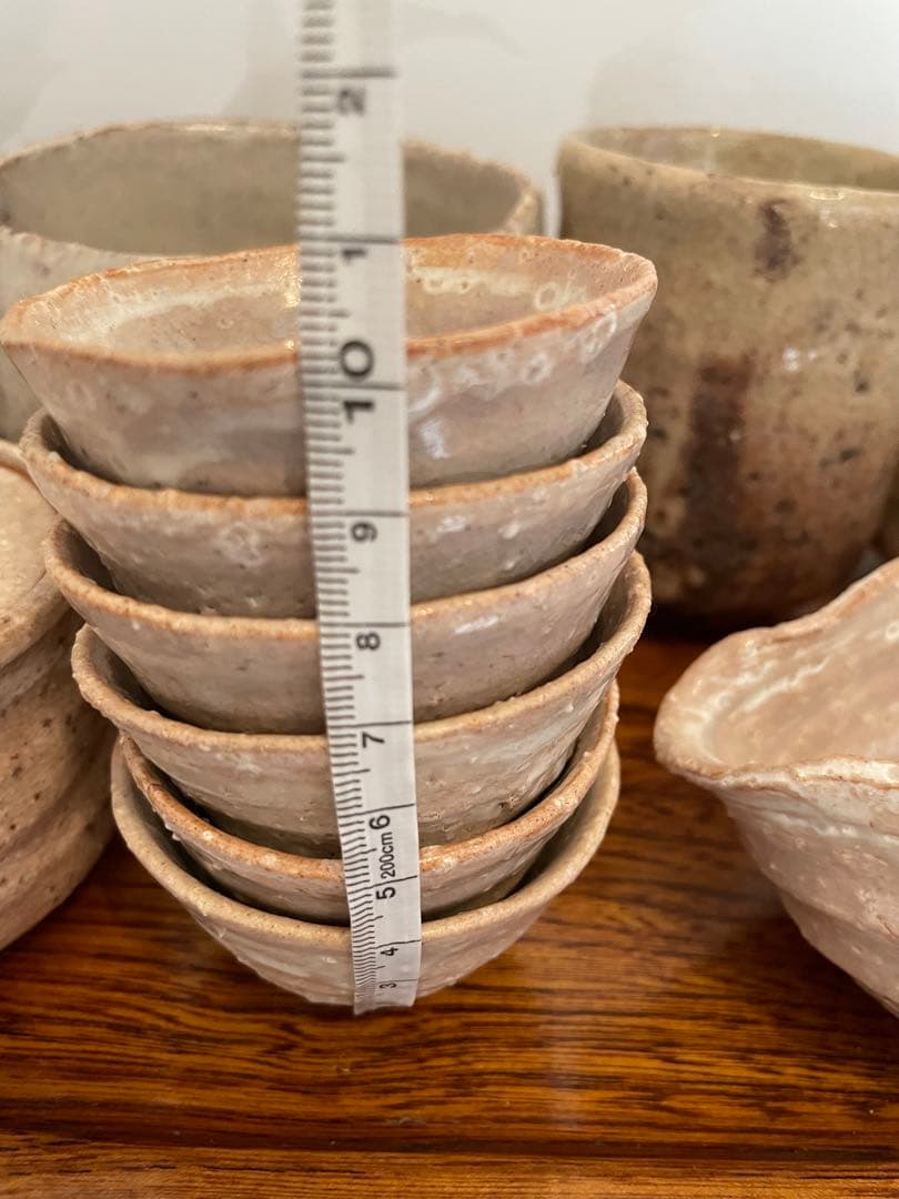 未使用　萩焼　茶道具セット 20点 陶器・木製茶托　 おぼん　トレイ　まとめ売り