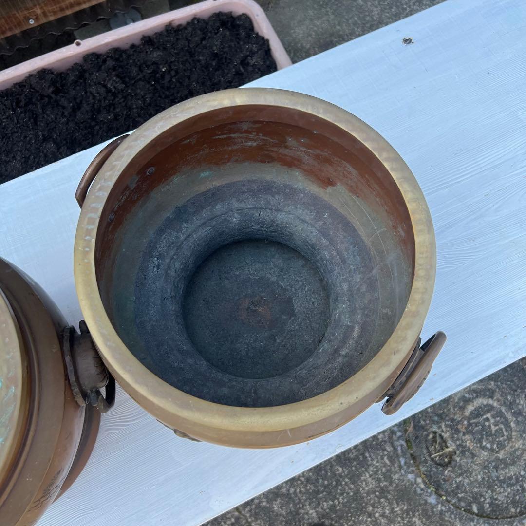 昭和レトロ 銅製火鉢 2つ アンティーク ヴィンテージ 古道具 古民家 双耳