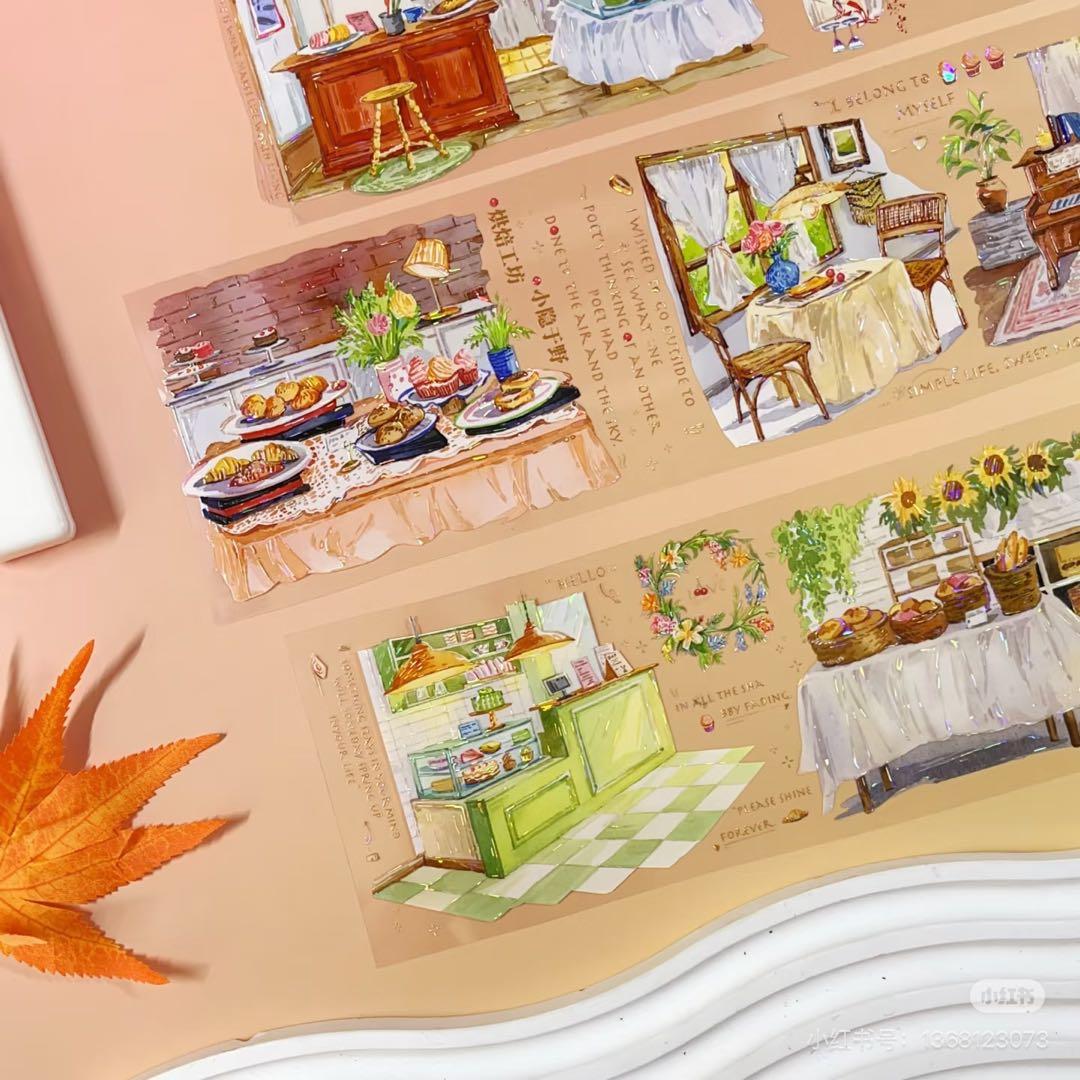 【9103】海外　マステ　3/5/巻　貝殻光マスキングテープベーカー　お店背景系