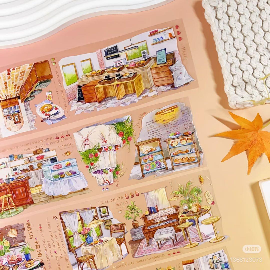 【9103】海外　マステ　3/5/巻　貝殻光マスキングテープベーカー　お店背景系