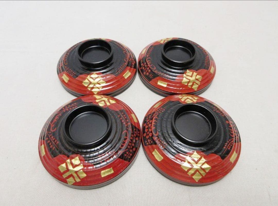 未使用 懐石道具 金彩梅正法寺蒔絵 箸洗い 4客組 木製漆器 小吸物椀