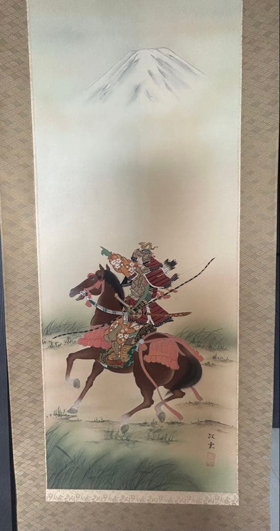 掛け軸　谷川紅雲 掛軸 「武者」　尺五立