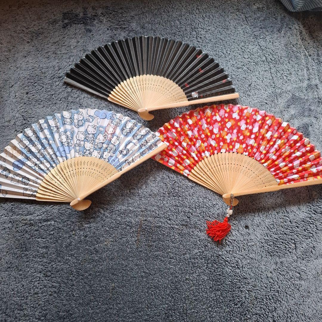 平成レトロキティ希少激レアHelloKITTYキティの扇子３点セット