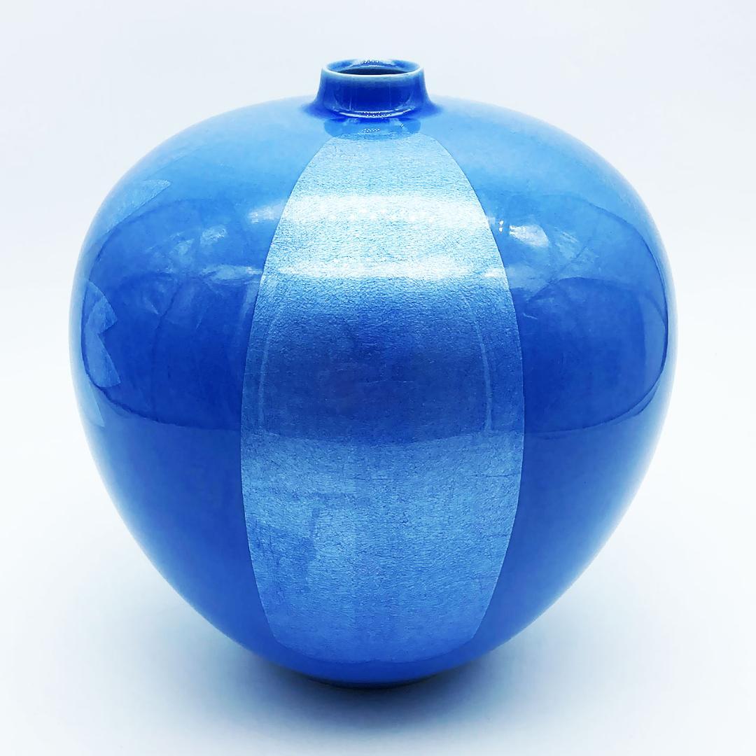 九谷焼 石川県指定無形文化財 中田一於 淡青釉裏銀彩 花文 壷 花瓶 作家