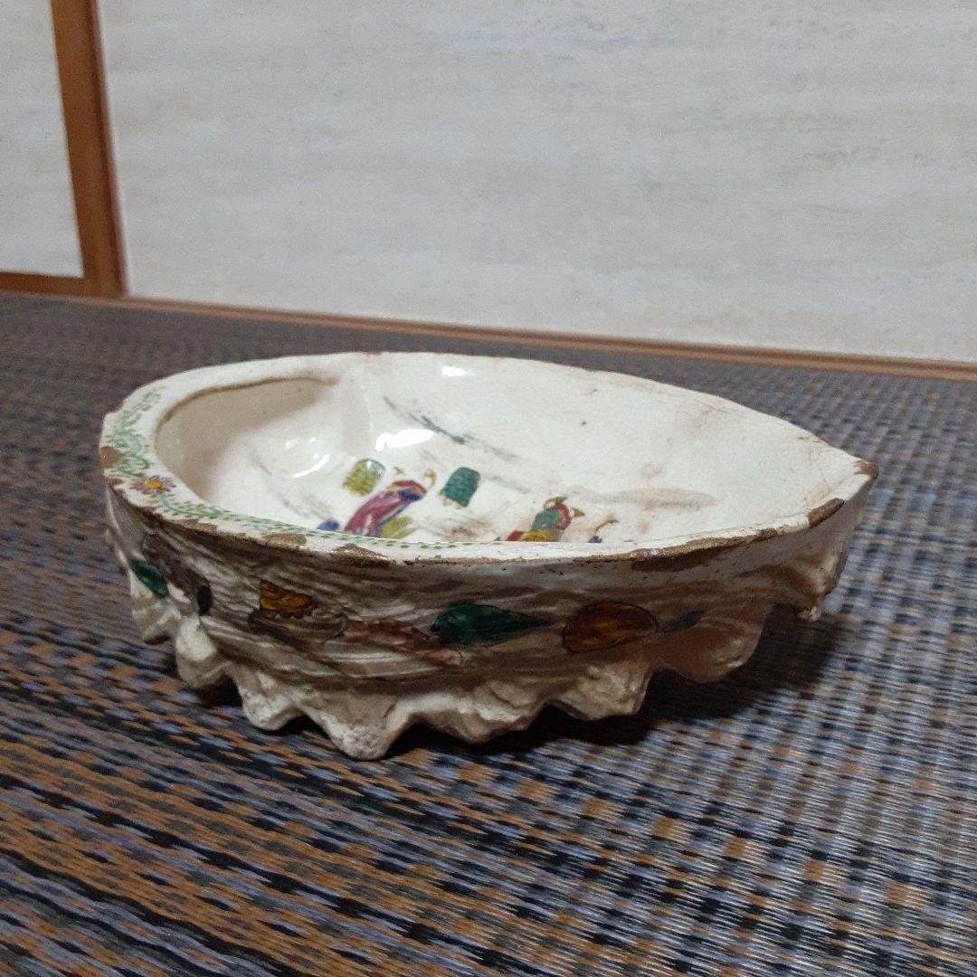 古い伊万里色絵鮑変形皿/金継江戸明治骨壷/手描五十三次囃子大原女/栄螺貝大鉢皿