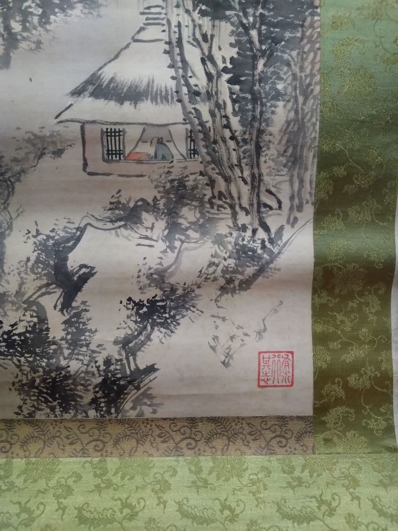 【真作】成木星洲 水墨山水図 大幅掛軸 約2m 南画 田能村直入系 美濃中津川