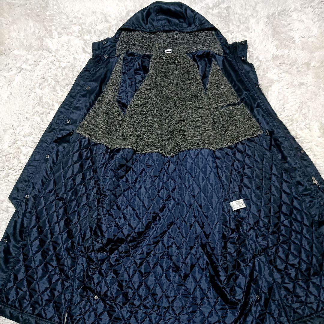 NIKE　ベンチコート　ロゴ刺繍　フード×裏地ボア起毛　XL　メンズ　ネイビー