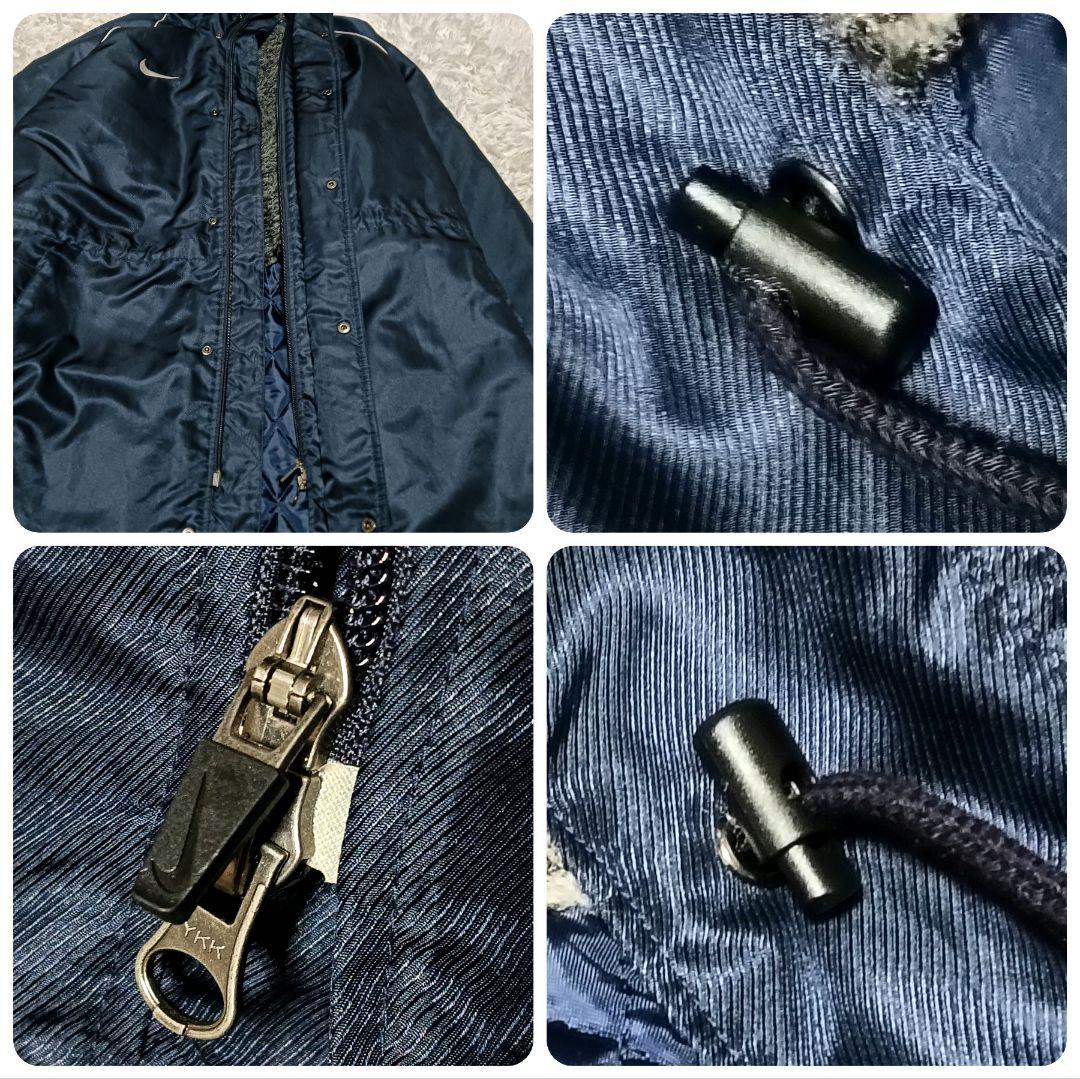 NIKE　ベンチコート　ロゴ刺繍　フード×裏地ボア起毛　XL　メンズ　ネイビー