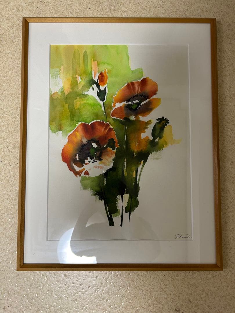 絵画　花　アネモネ　木製額装