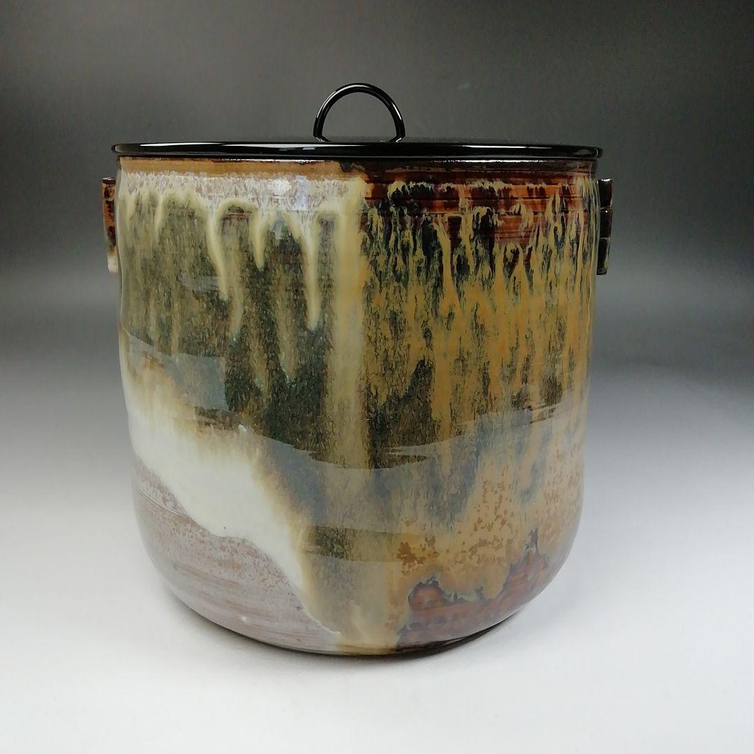 Ｔ８９１　水指　『高取焼』『掛分管耳　水指』『亀井楽山 造』　共箱　茶道具