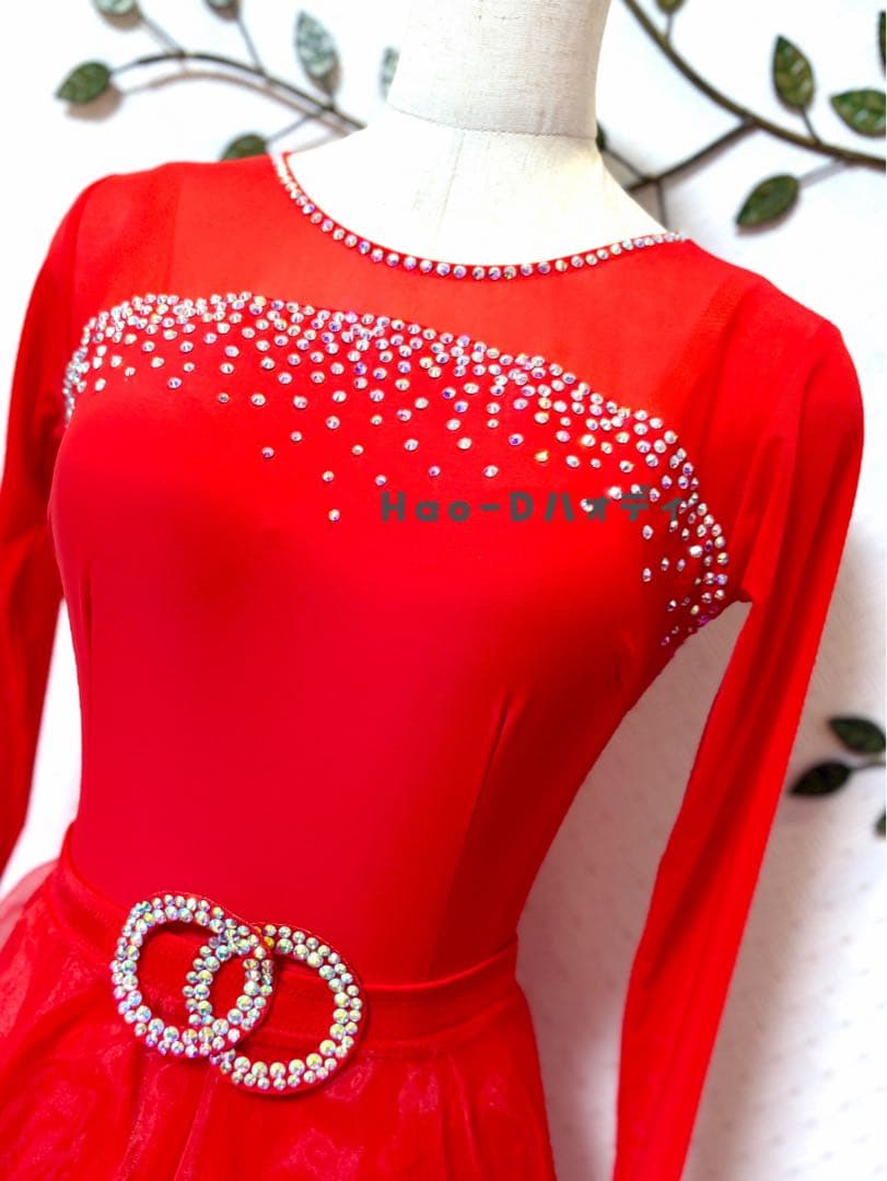 新品★ダンスドレス★スタンダード★社交ダンス★スムース★競技会★パーティー★赤黒