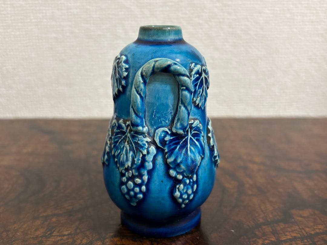 李朝　総瑠璃釉 葡萄文小壷 /骨董 古美術 壺 茶道具 唐物 染付 古玩