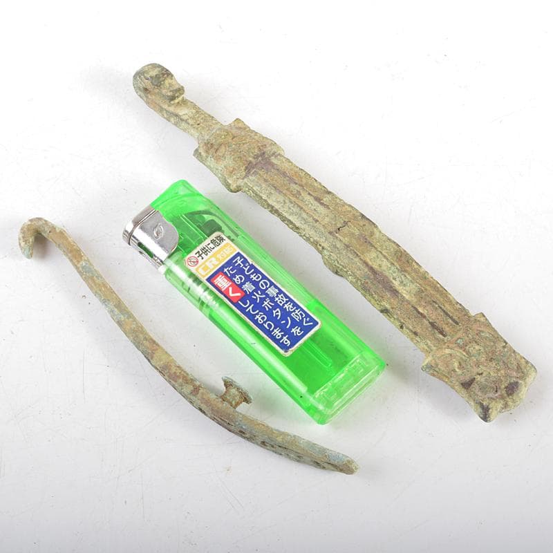 中国　古銅青銅　帯鈎　筆架　2点まとめて　V　R6064