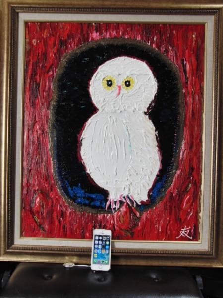 TOMOYUKI・友之、「白フクロウ」、証明書付、額付、絵画 油絵 油彩画